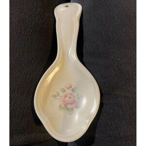 VTG Pfaltzgraff Spoon Rest Holder Pottery Tea Rose Pink Floral 9"